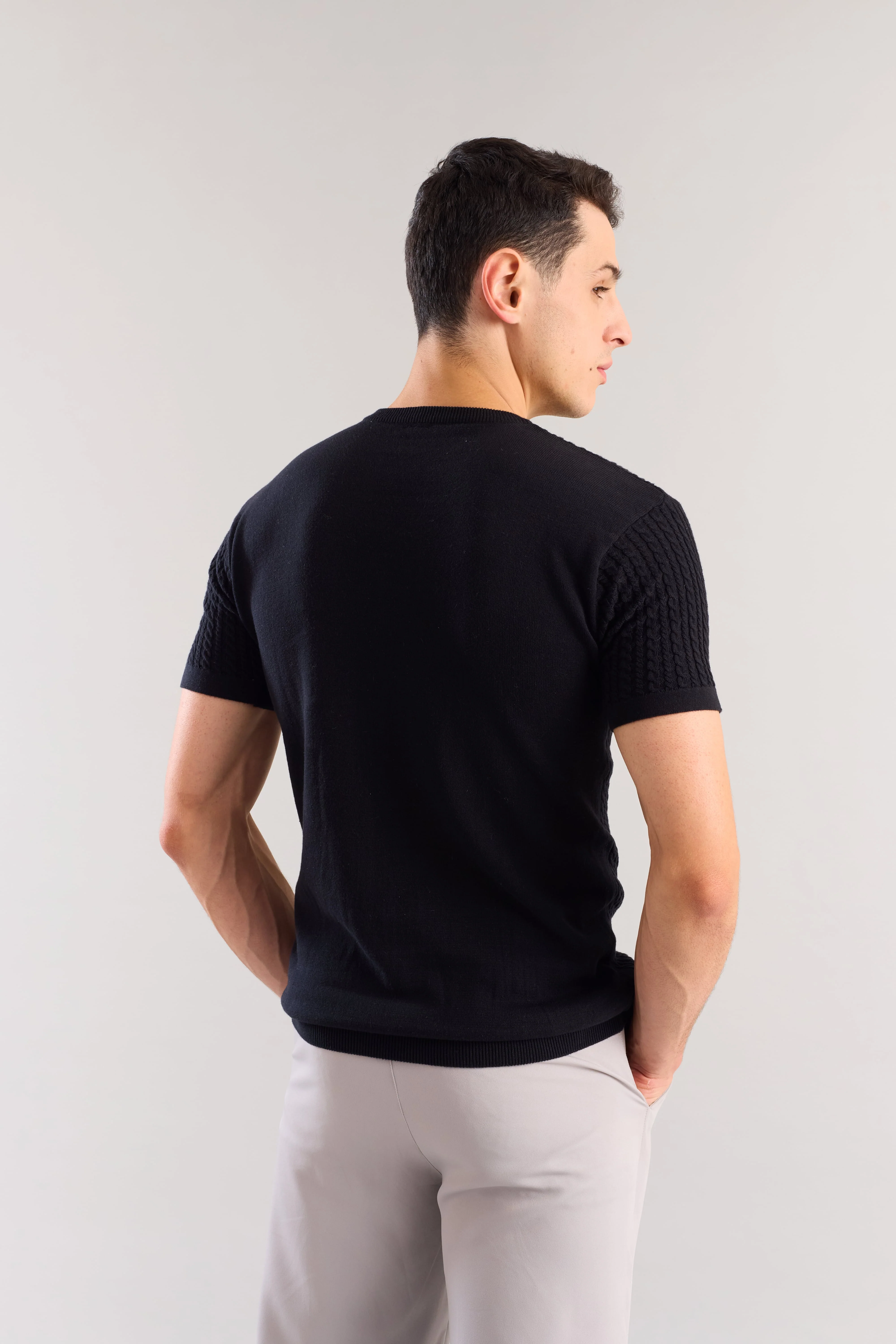 Black Cabel Knit T-Shirt - Image 3