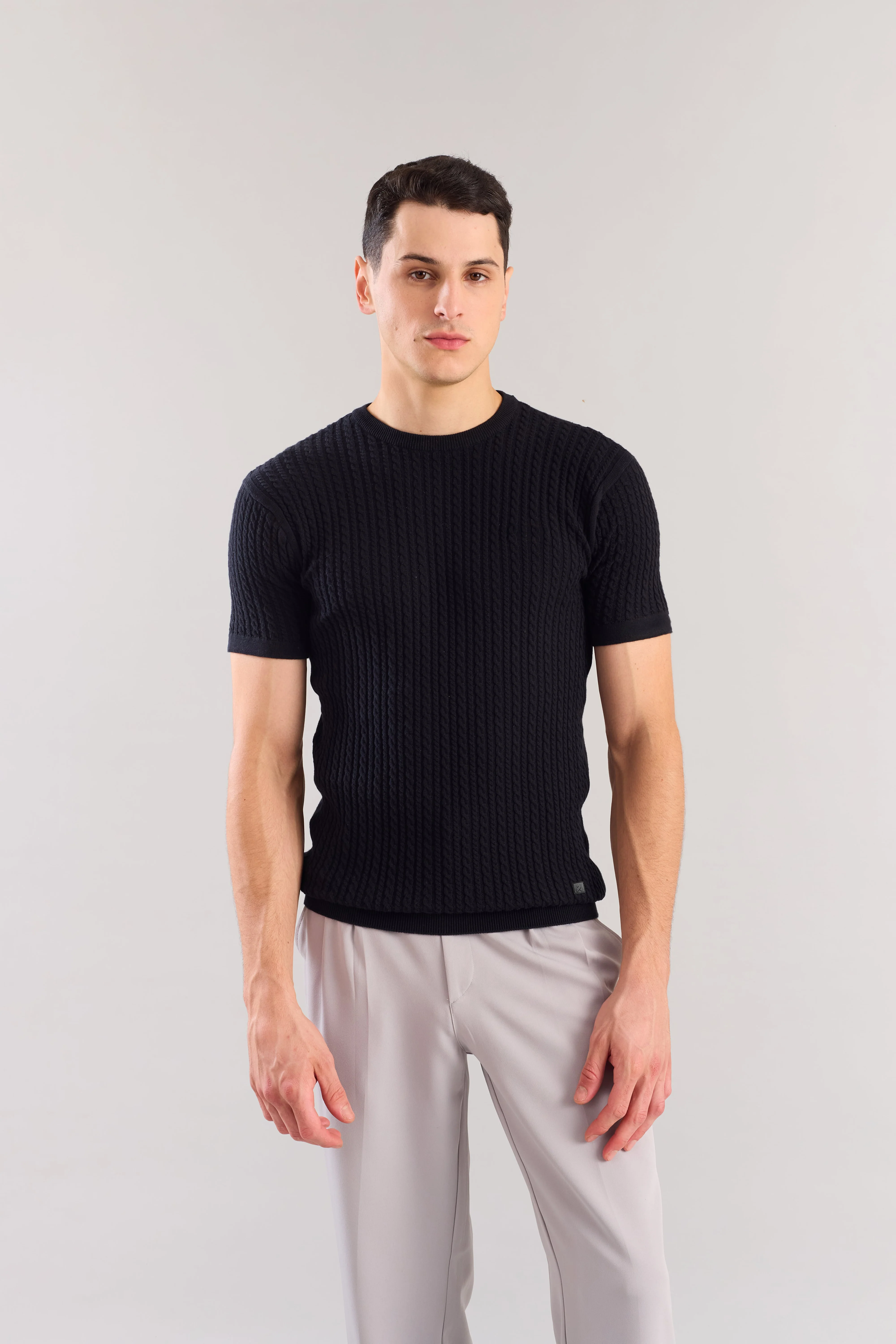 Black Cabel Knit T-Shirt - Image 6