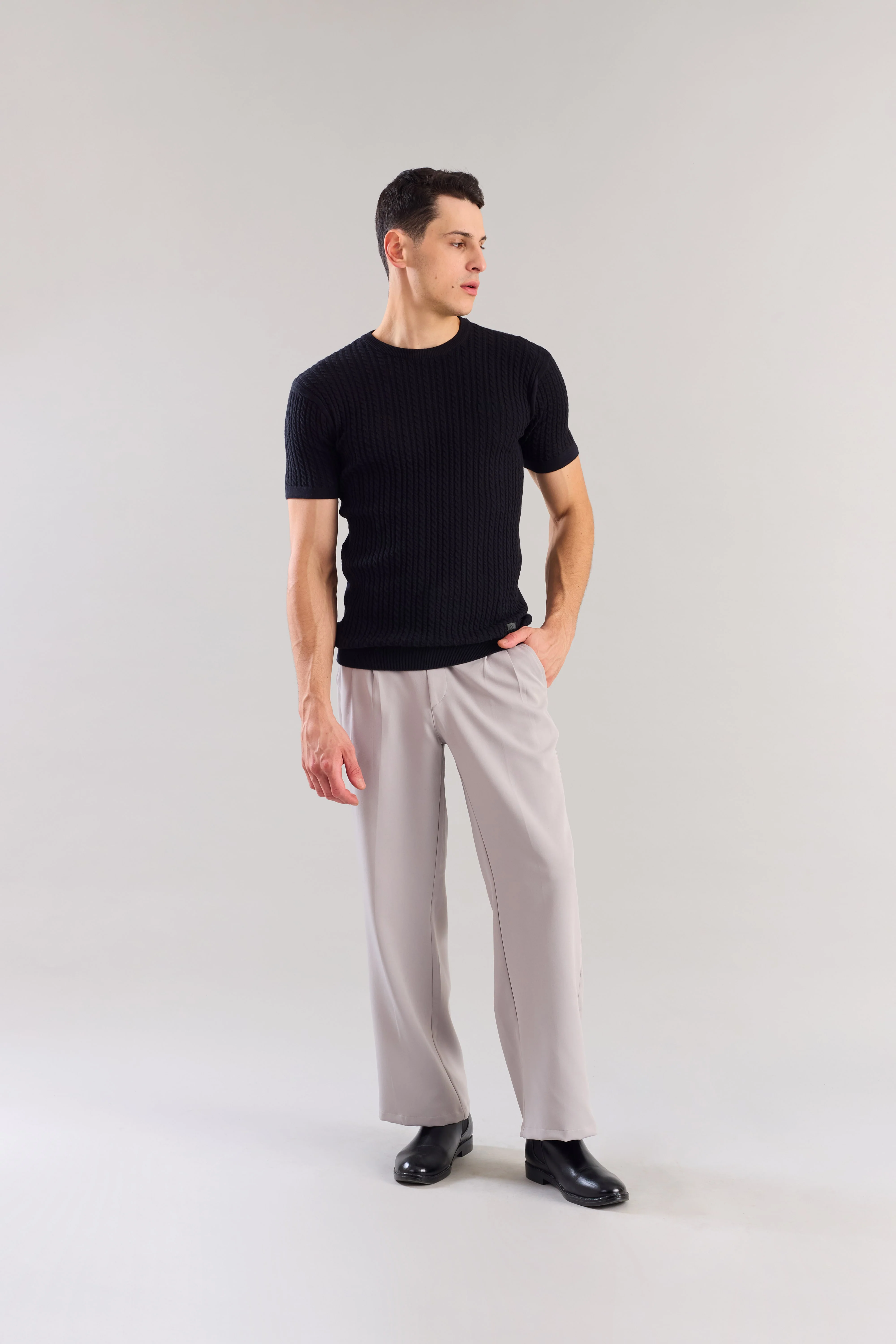 Black Cabel Knit T-Shirt - Image 7