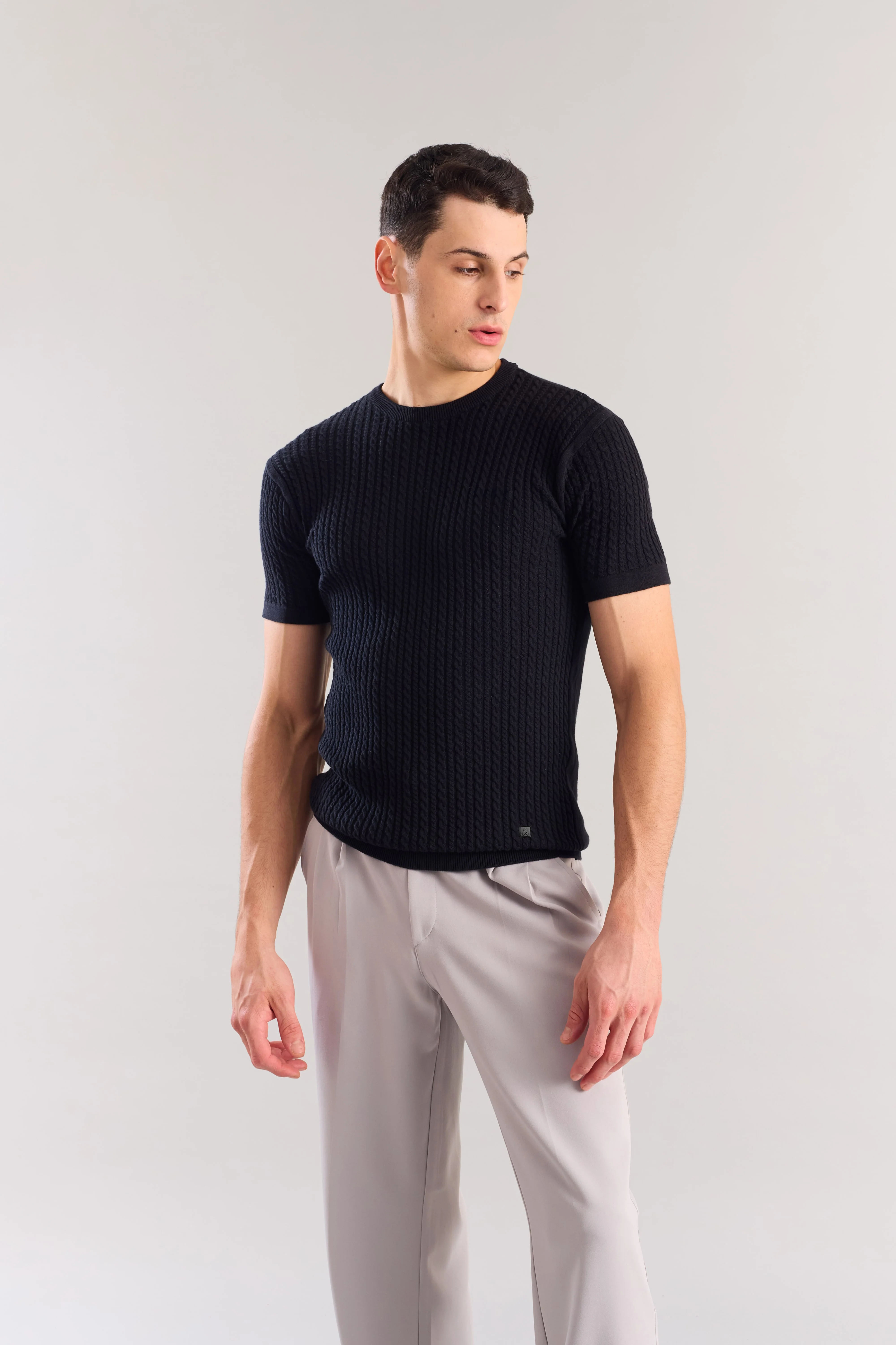 Black Cabel Knit T-Shirt - Image 8