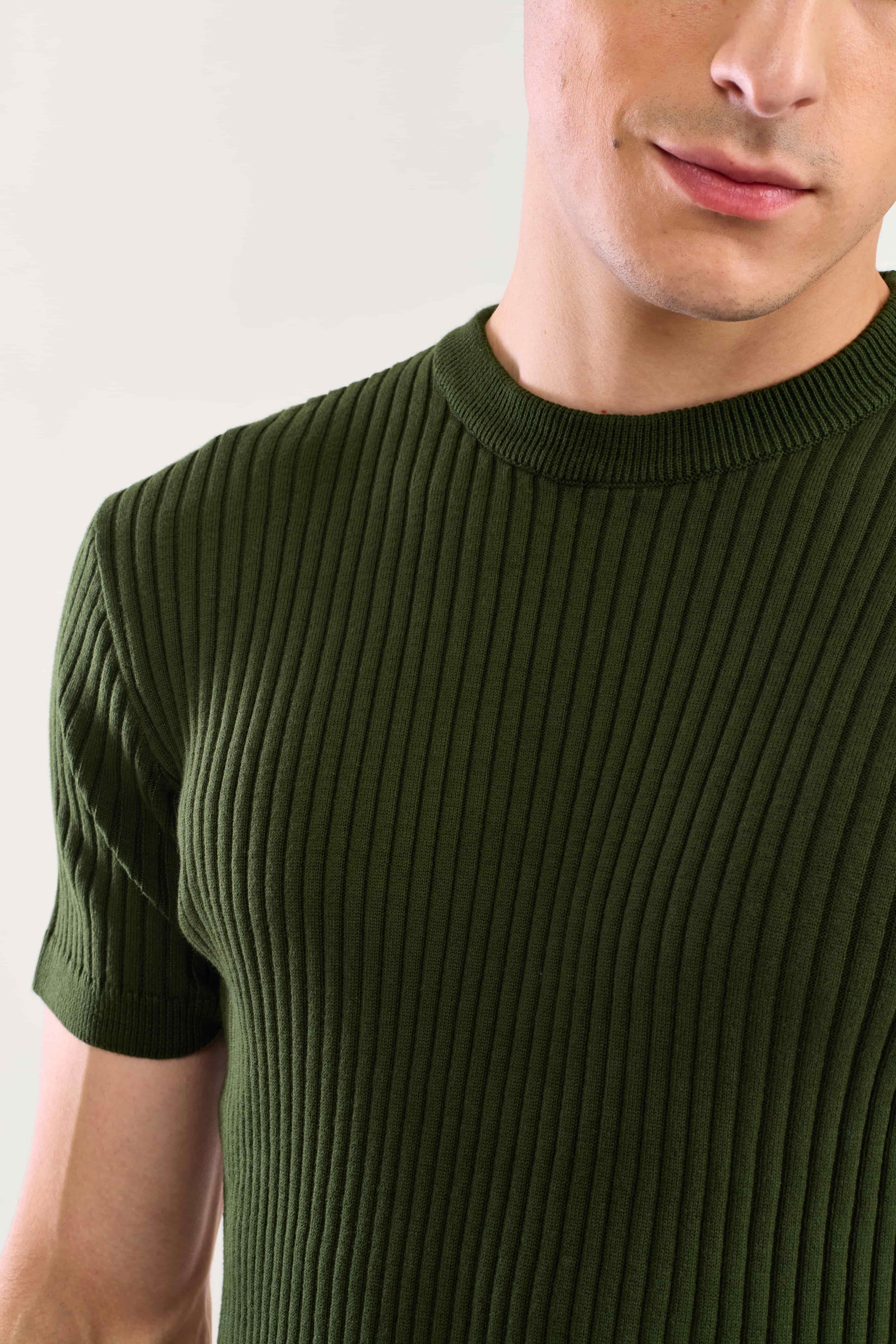 Forest Green Textured Knitted T-shirt - Image 4