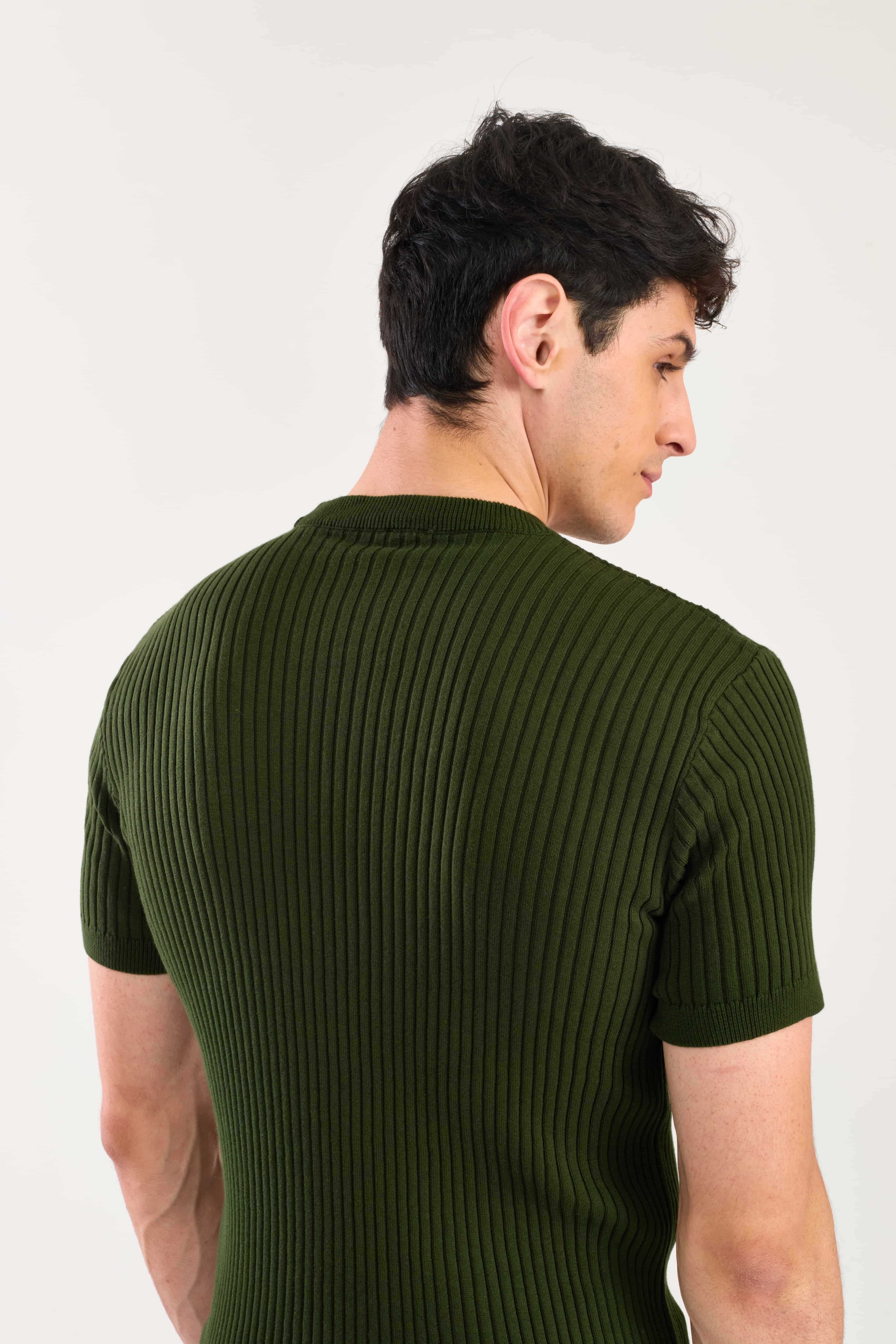 Forest Green Textured Knitted T-shirt - Image 5