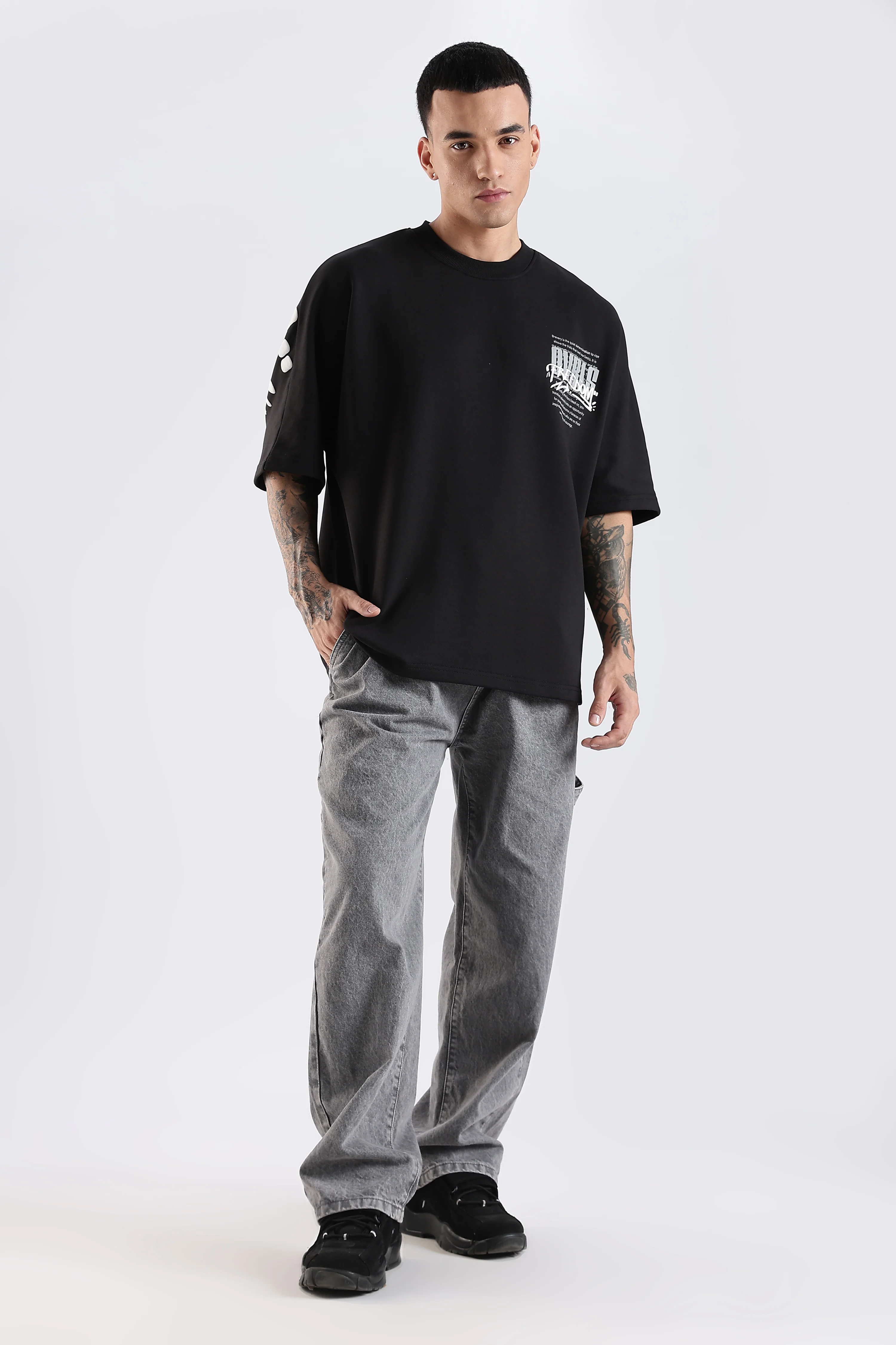 Freedom Graffiti Black Oversized Fit T-Shirt - Image 10