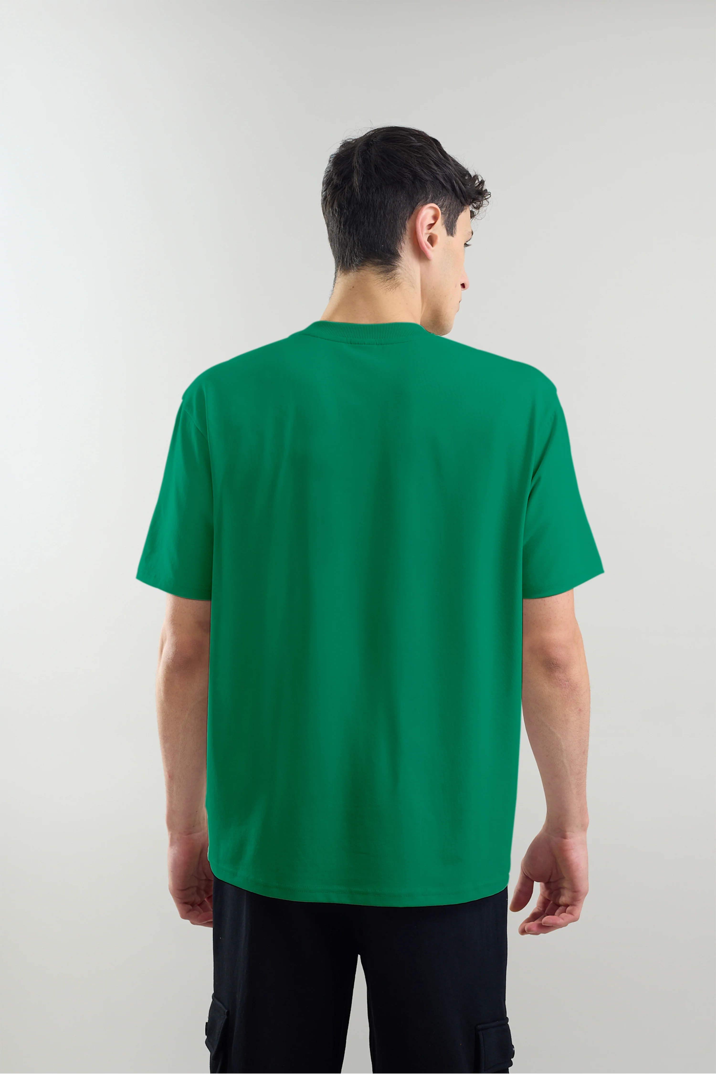 Green Plain Relaxed Fit T-Shirt - Image 2