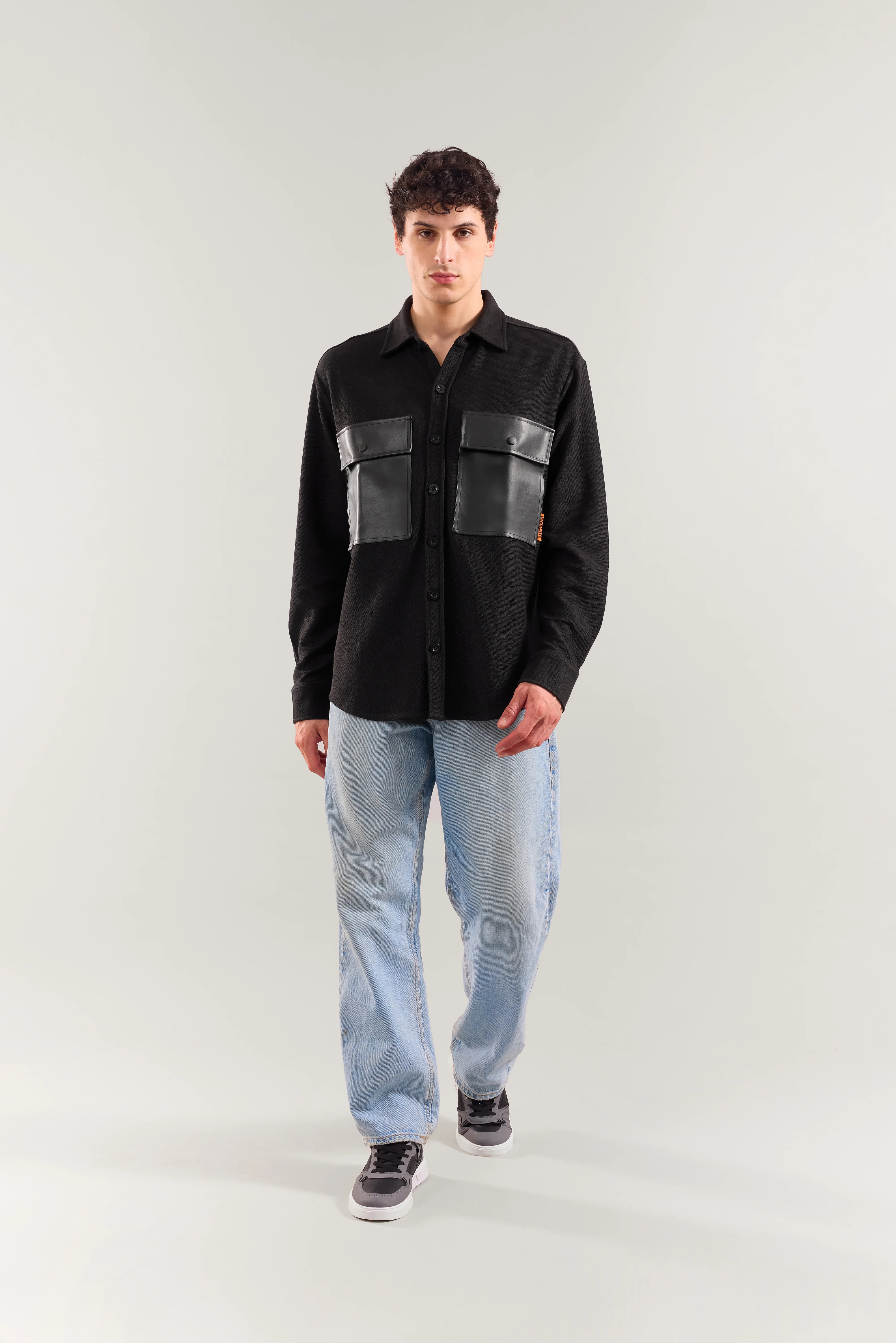 Heavy Weight Black rexin patch pocket full sleeve shirt - Image 3