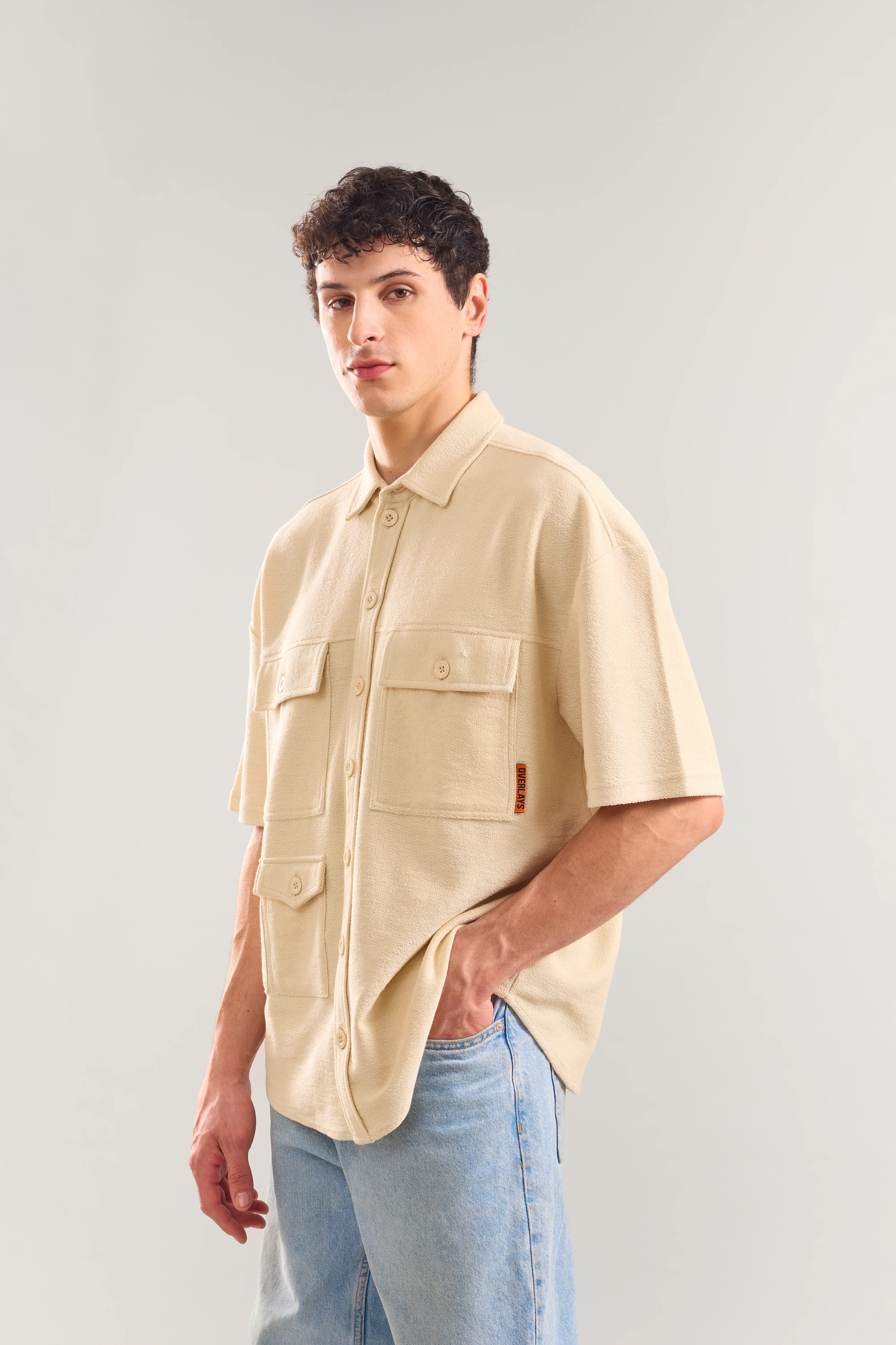 Heavy Weight Fawn Multi Utility Patch Pocket Half Sleeve Shirt - Image 4