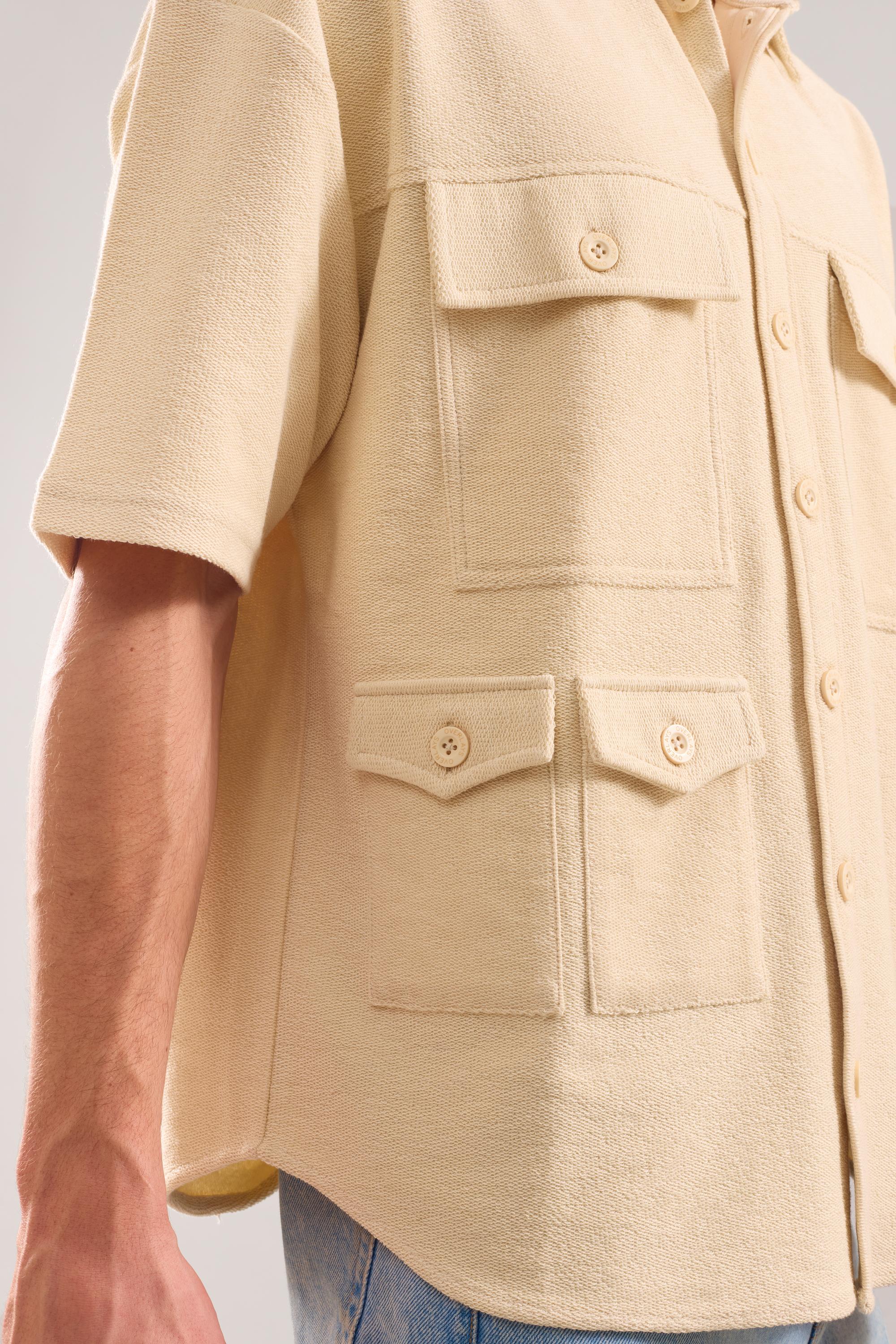 Heavy Weight Fawn Multi Utility Patch Pocket Half Sleeve Shirt - Image 5