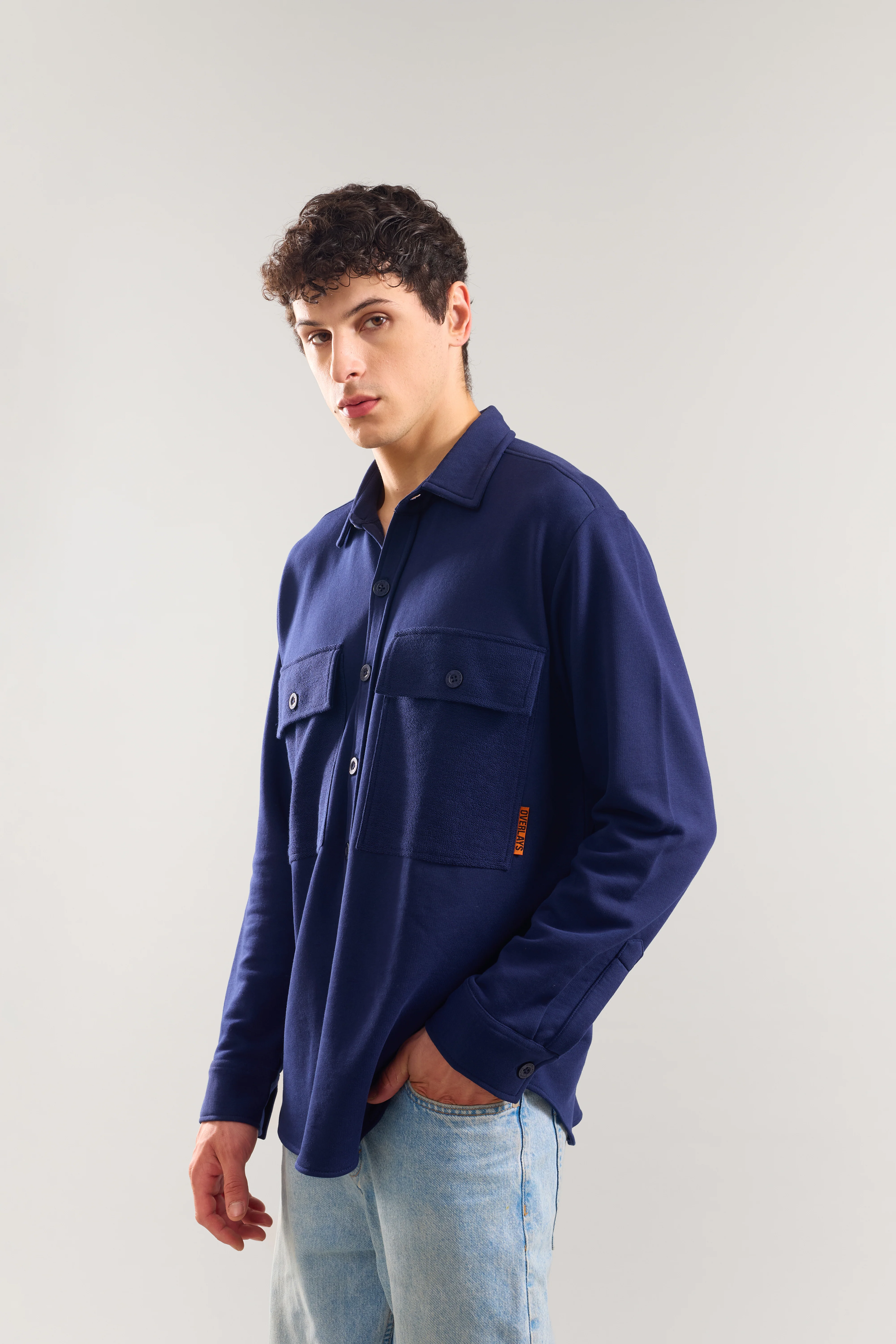 Heavy Weight Navy terry patch pocket full sleeve shirt - Image 4