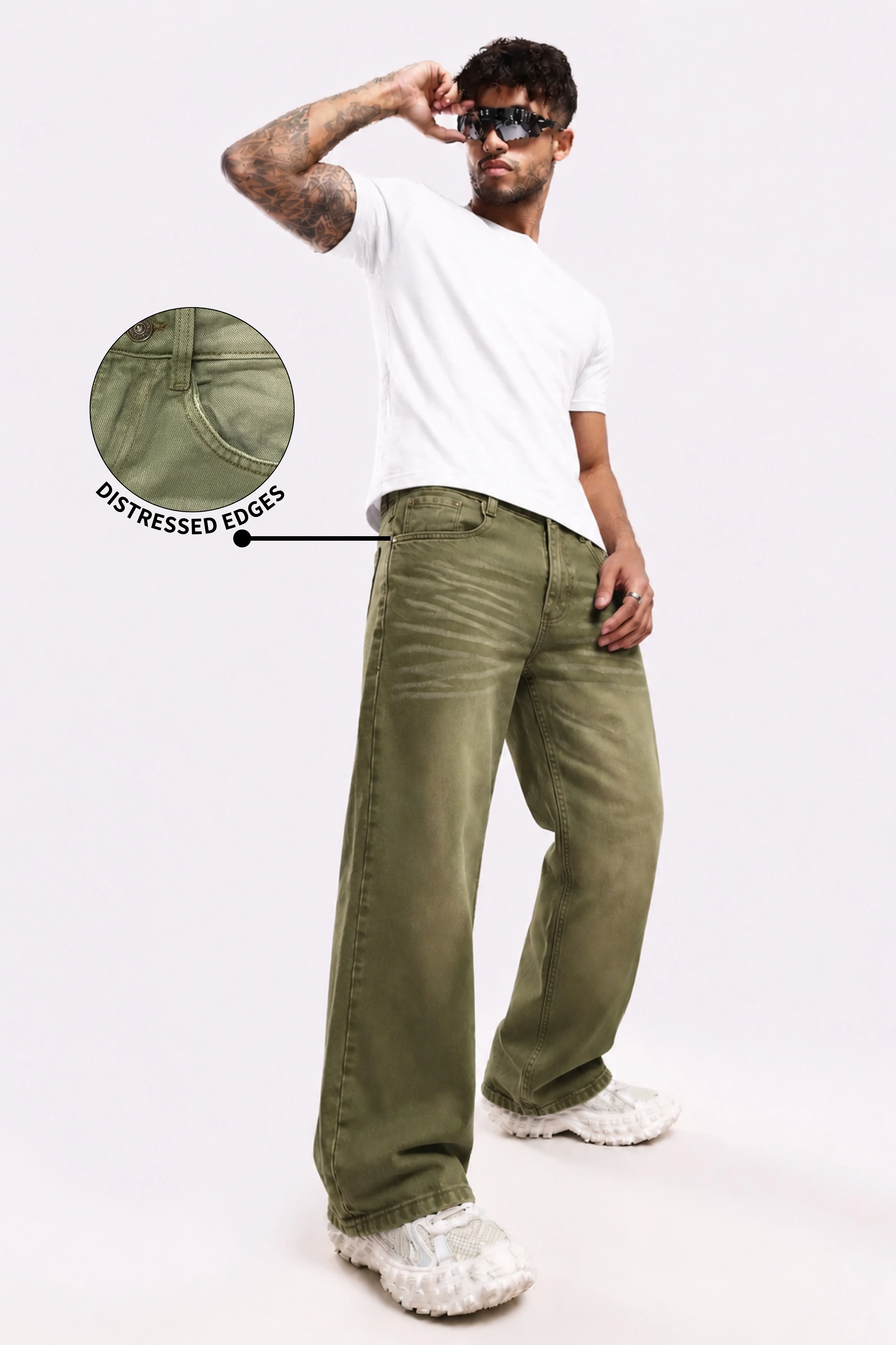 Ivy Wash Green Distressed Baggy Denim - Image 3