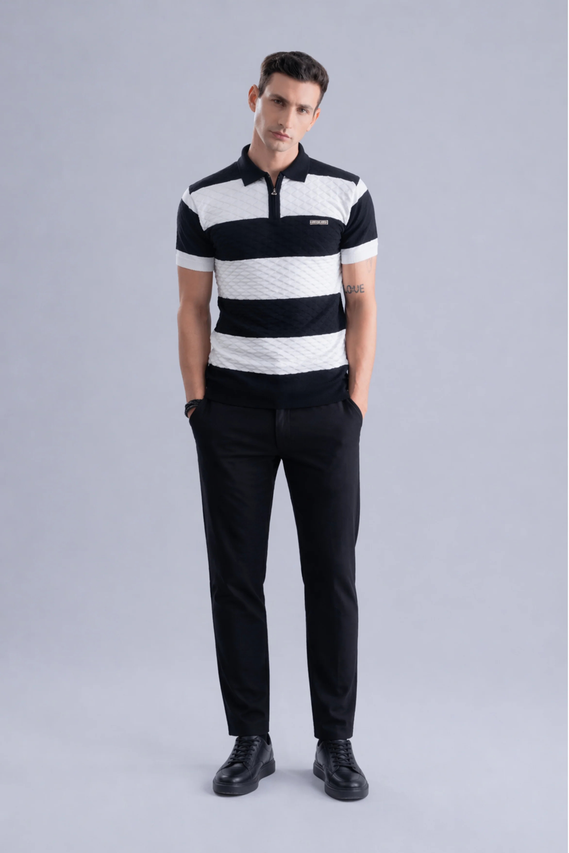 Monochrome Stripe Regular Fit Polo - Image 3
