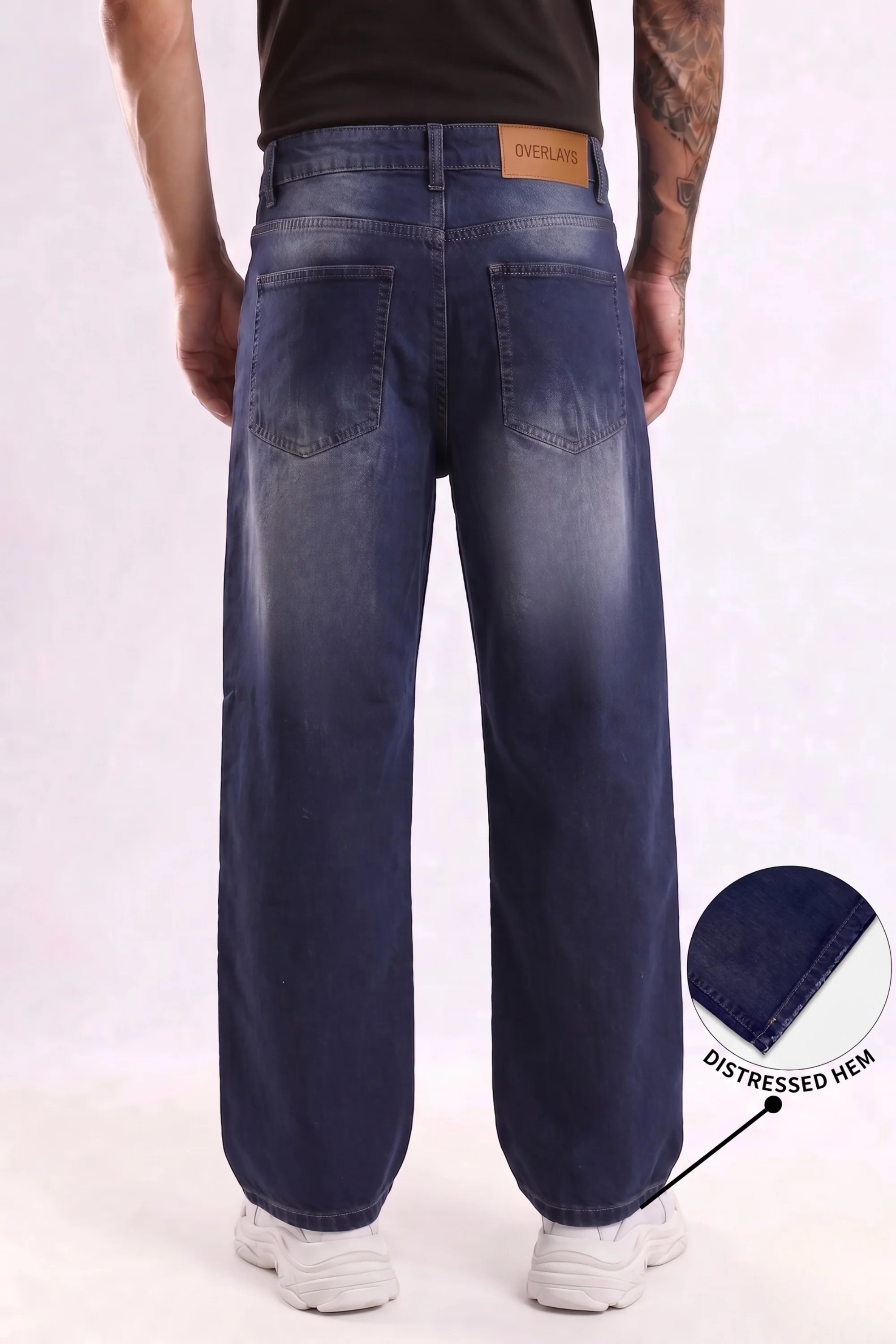 Navy Fade Wash Distressed Baggy Denim - Image 3