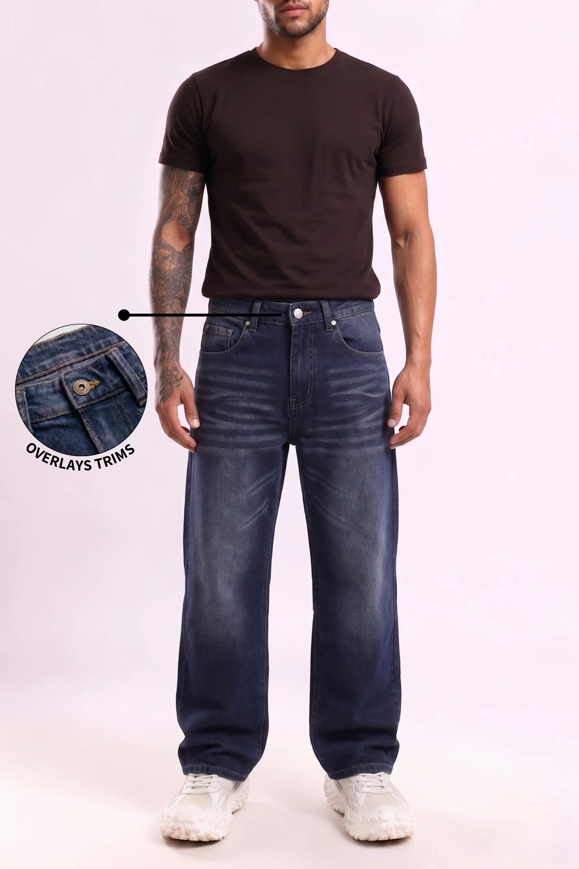 Navy Fade Wash Distressed Baggy Denim - Image 4