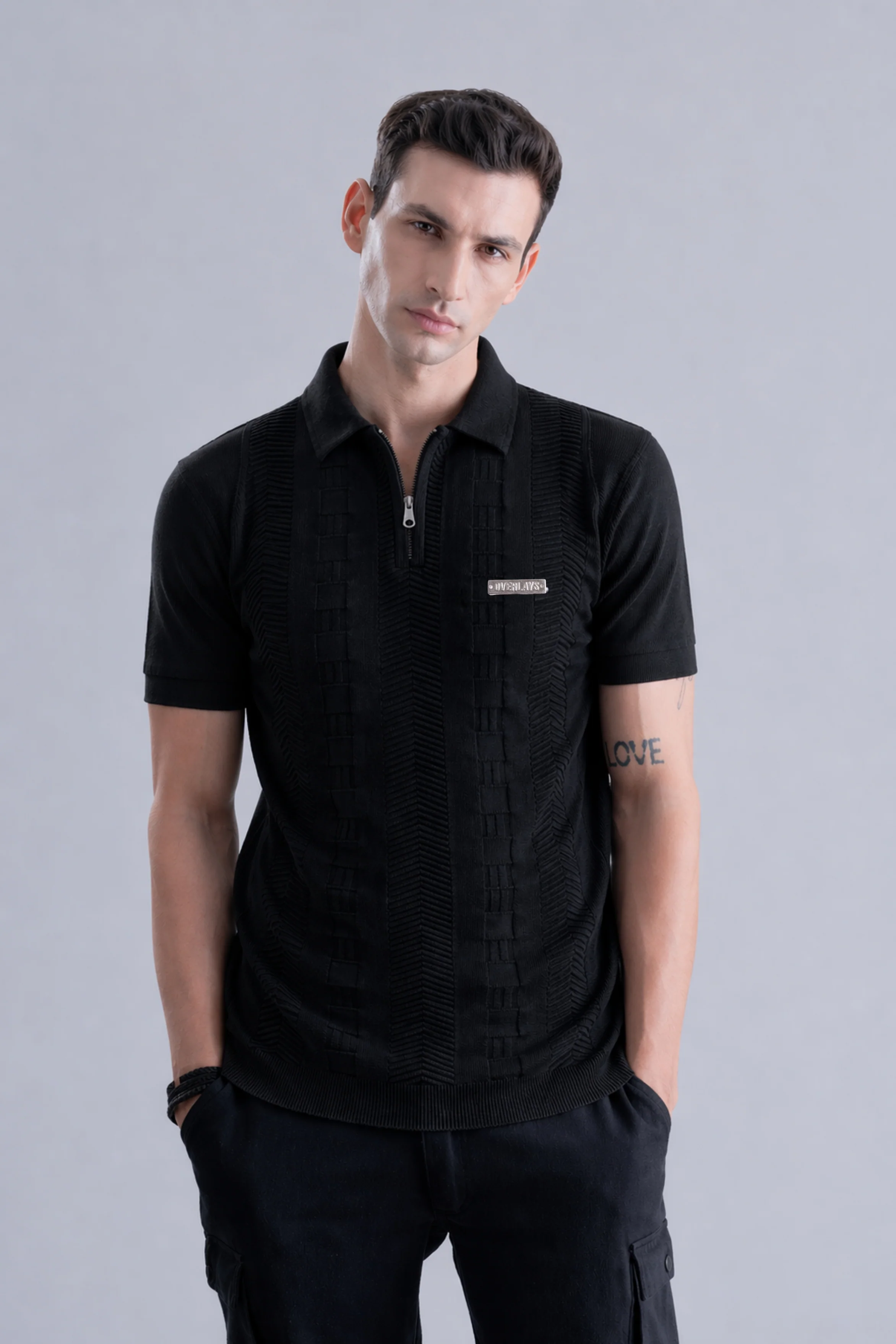 Noir Luxe Black Regular Fit Polo - Image 3