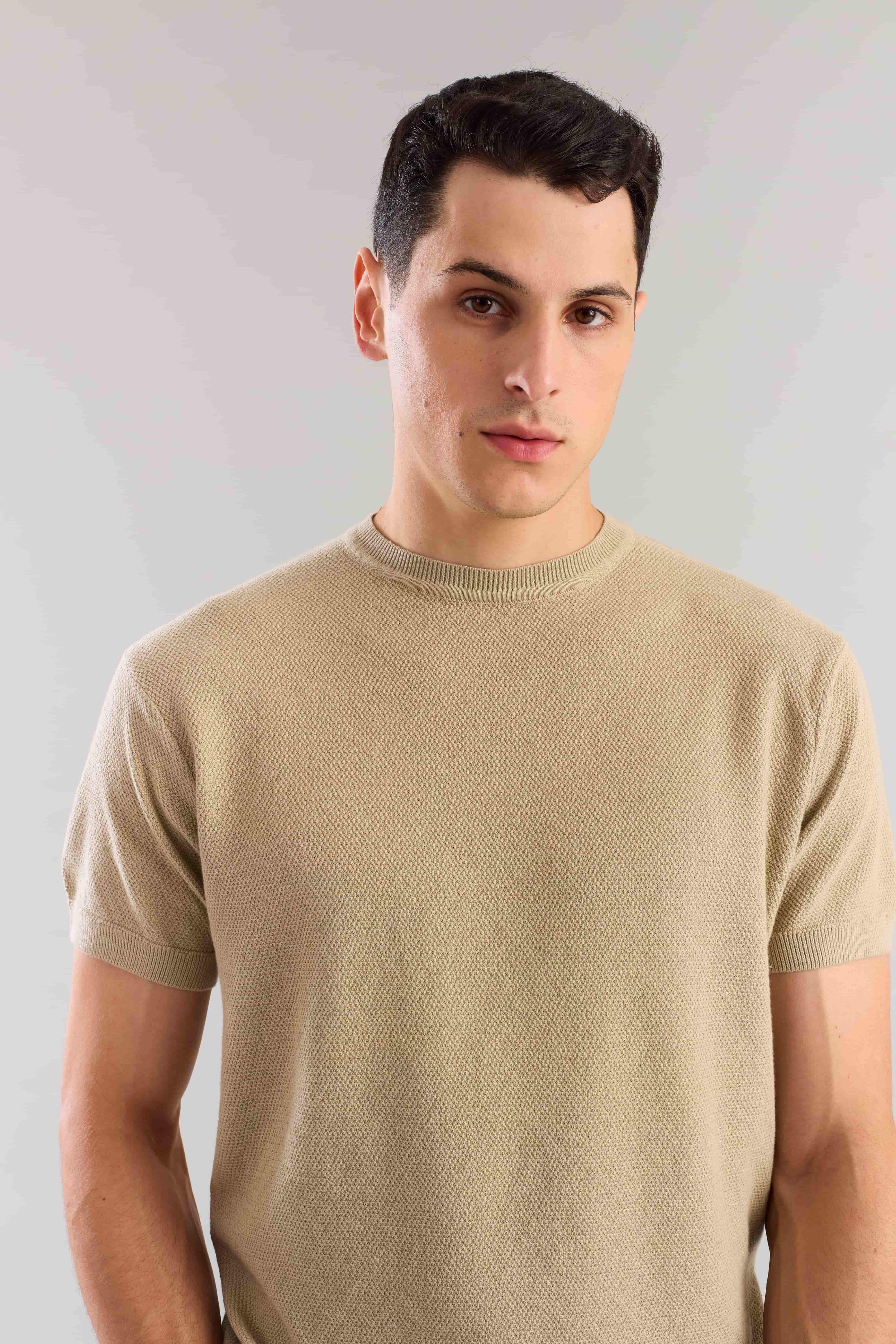 Nude Textured Knitted T-Shirt - Image 6