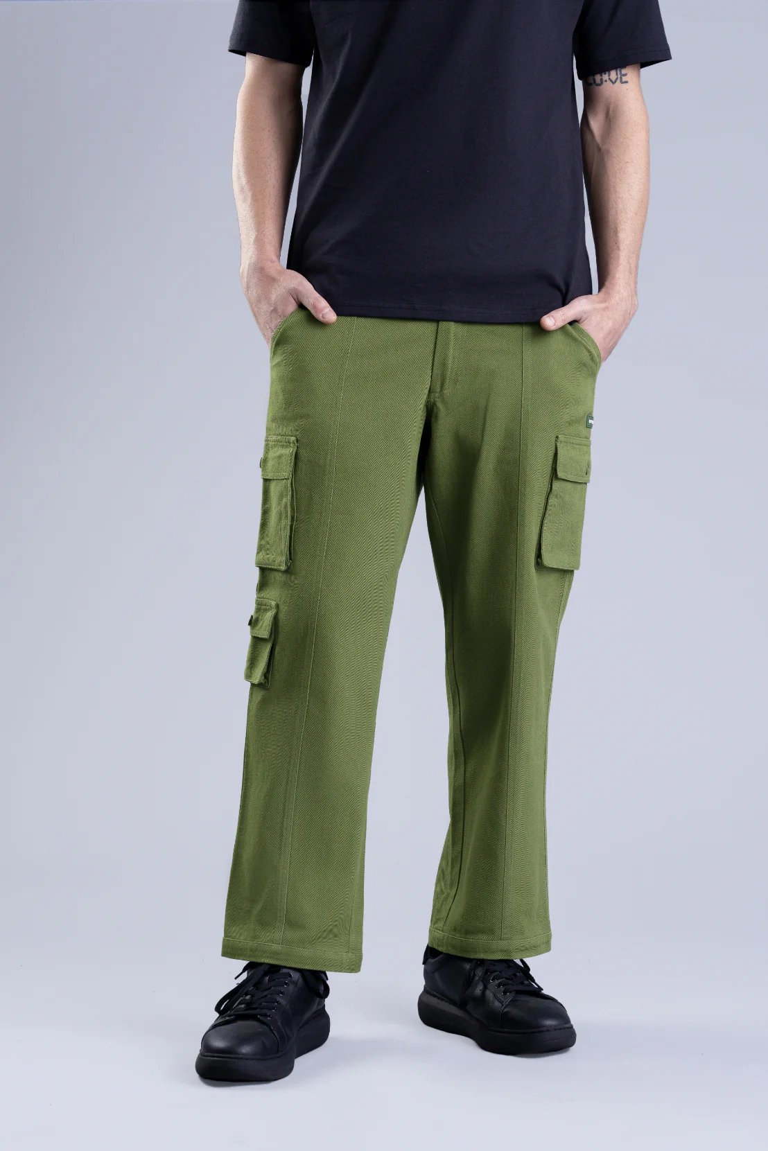 Olive Green Men's Cargo Pants - Image 5