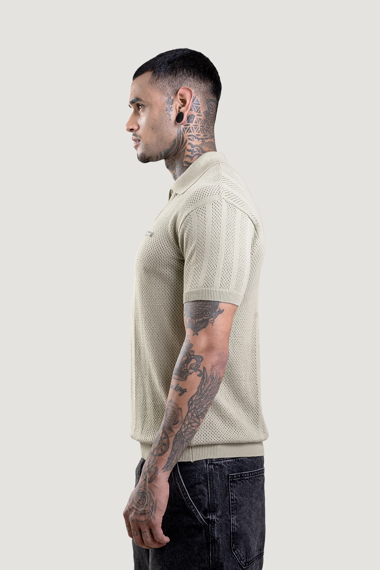 Sage Green Textured Polo T-Shirt - Image 7