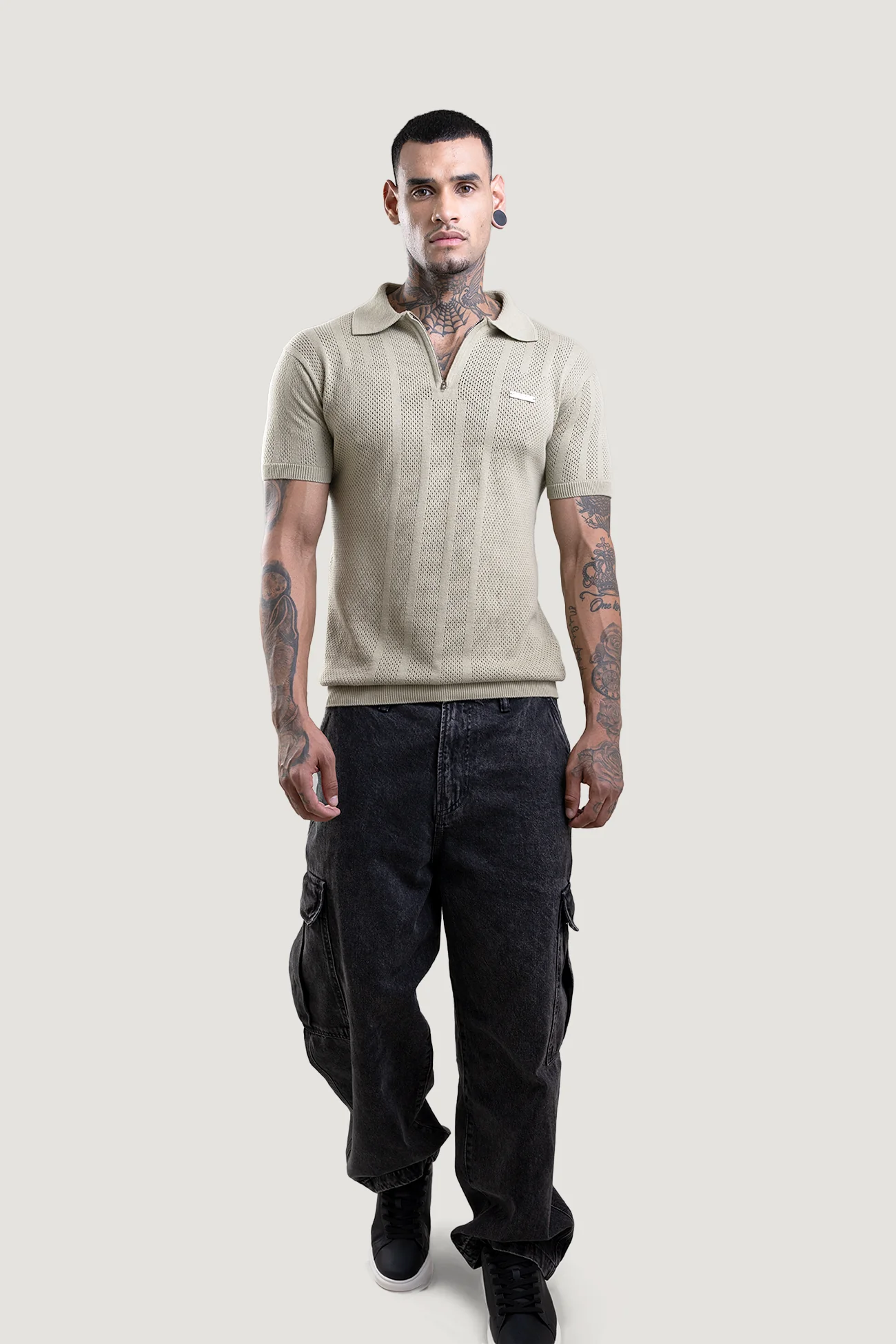 Sage Green Textured Polo T-Shirt - Image 8