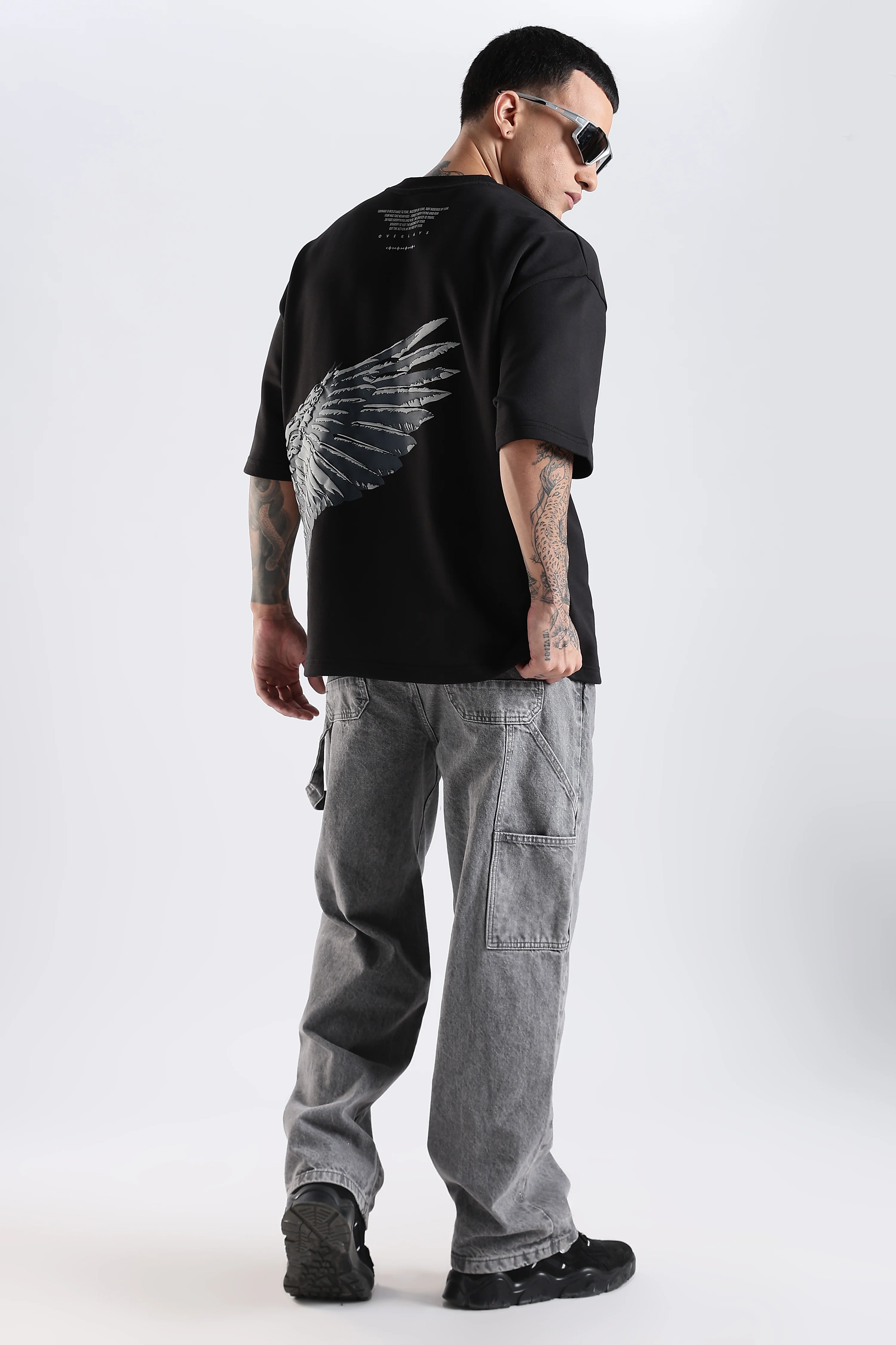 Shield Wings Black Oversized Fit T-Shirt - Image 5
