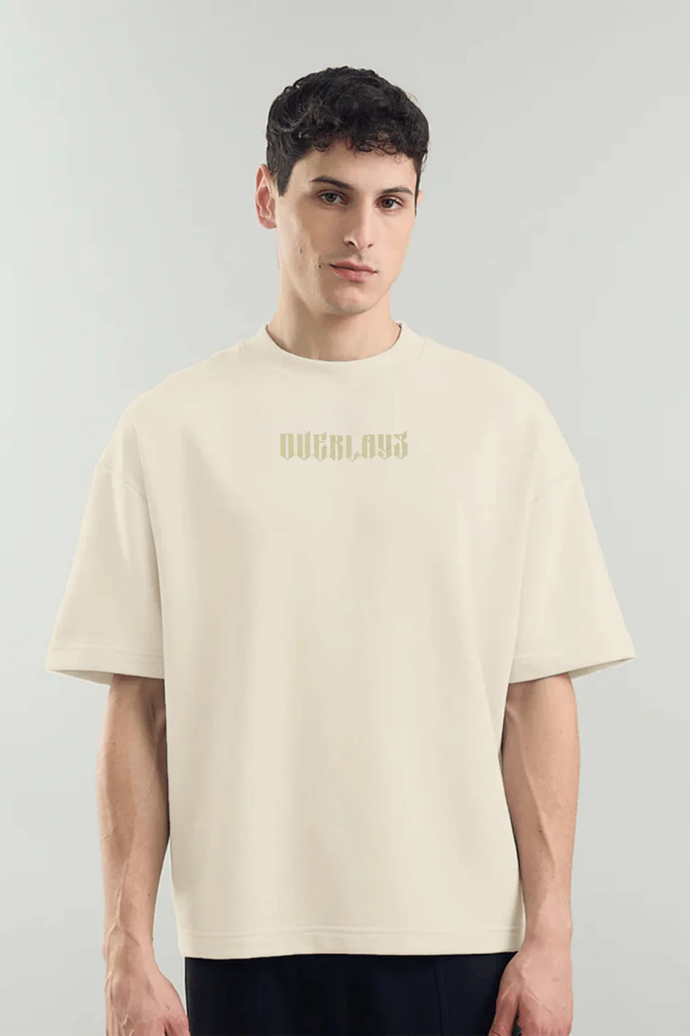 Gold Shield Wings Embroidered Beige Oversized Fit T-Shirt - Image 3