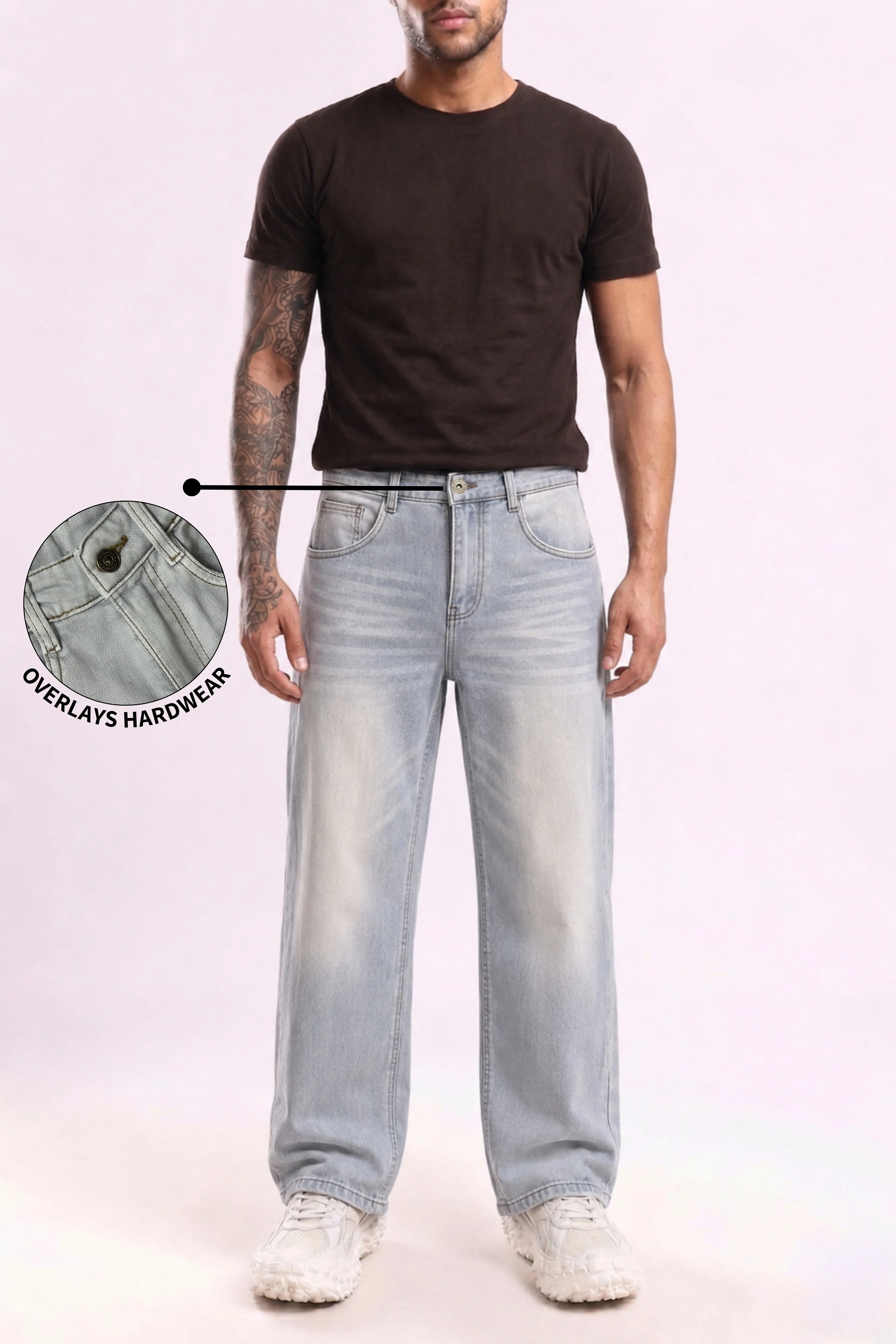 Smoke Wash Grey Distressed Baggy Denim - Image 3