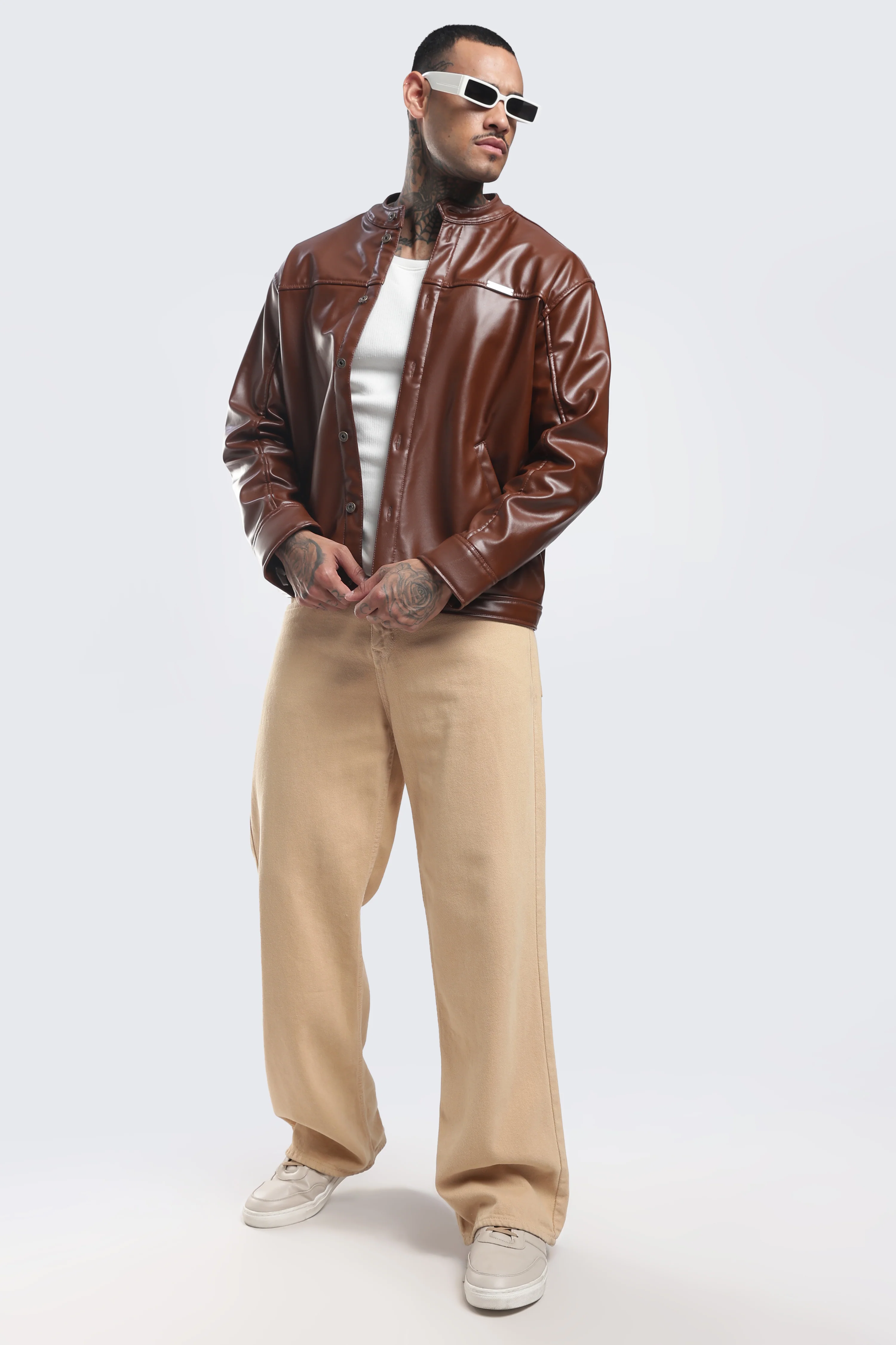 Tan Miler Faux Leather Jacket - Image 20