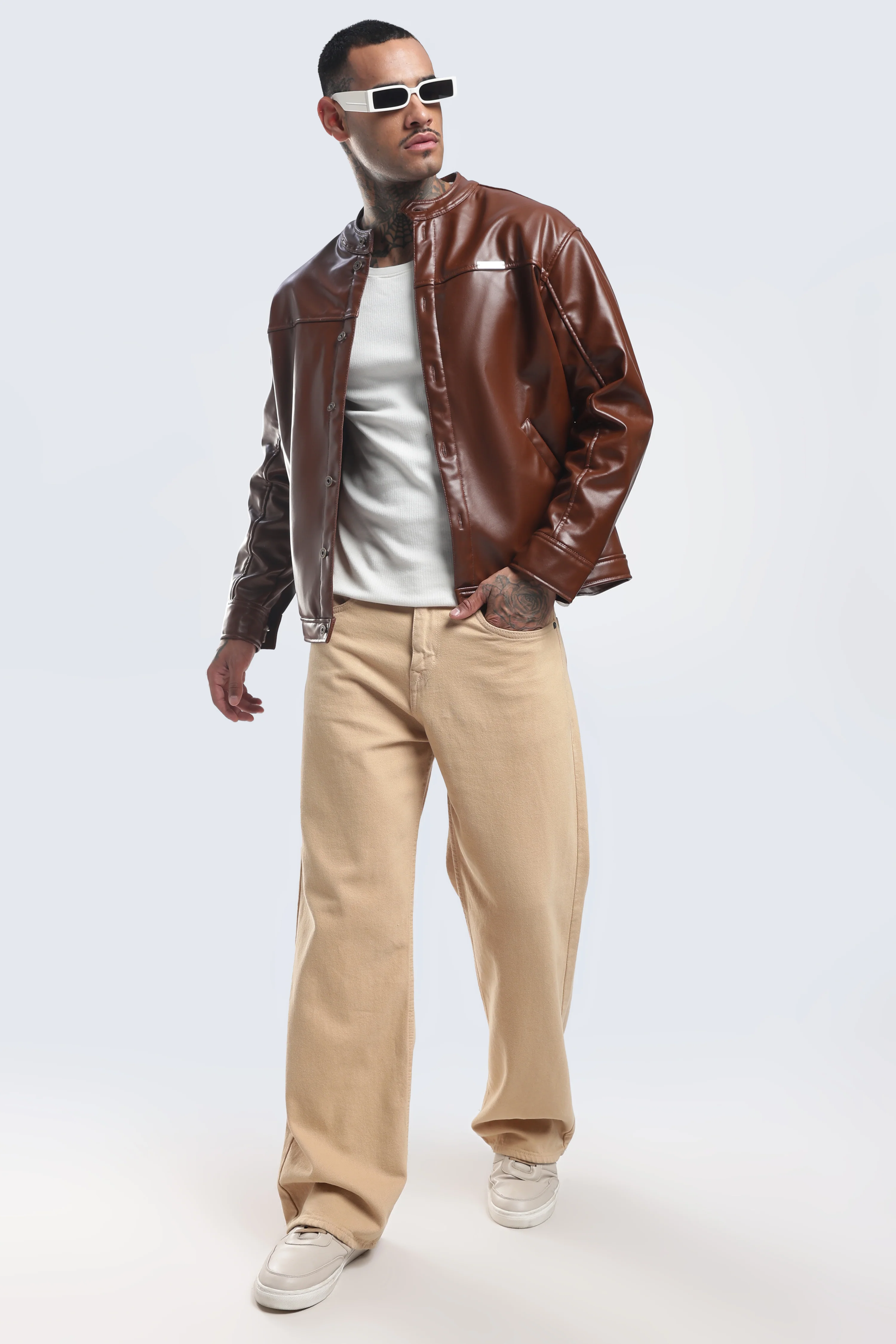 Tan Miler Faux Leather Jacket - Image 22
