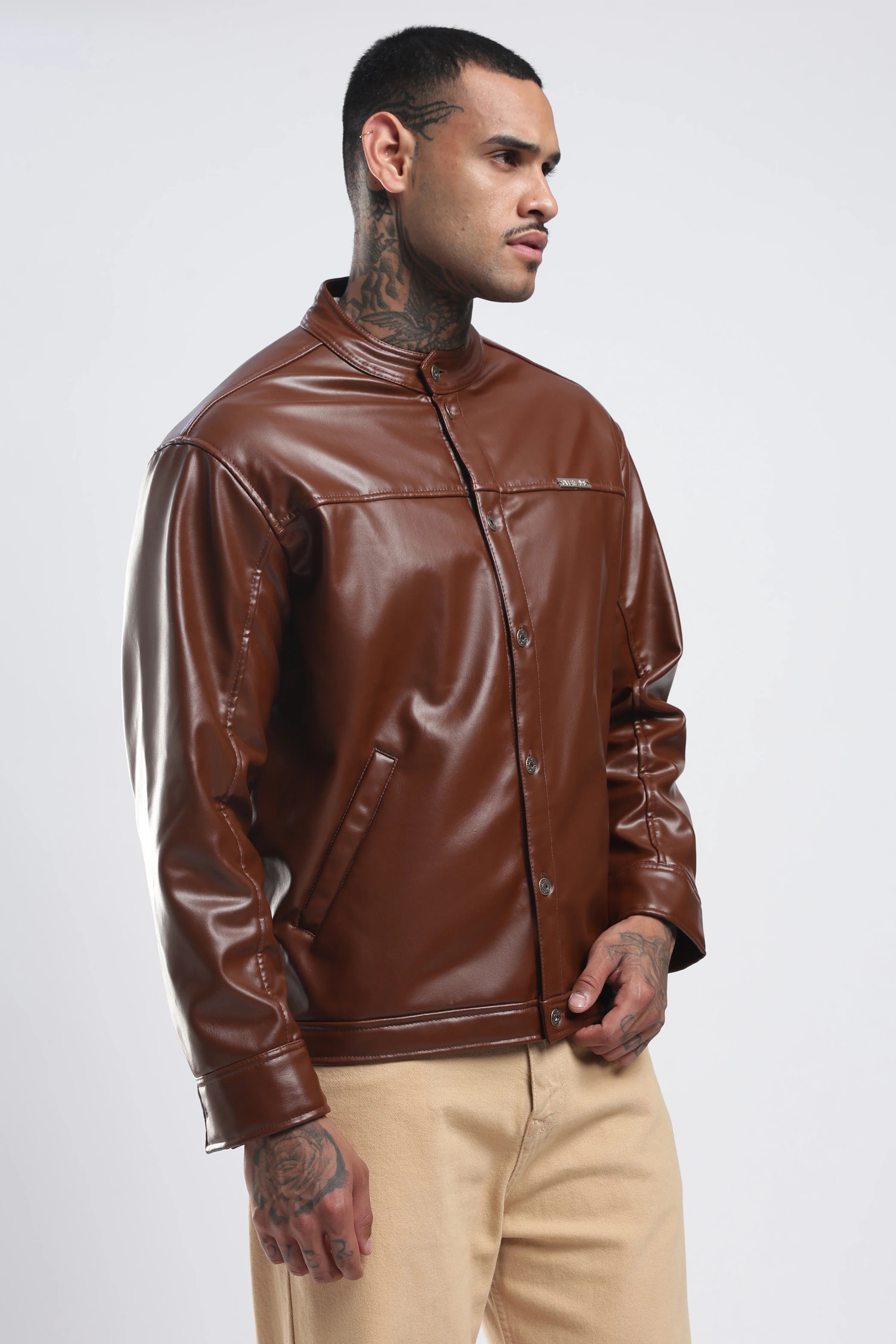 Tan Miler Faux Leather Jacket - Image 23