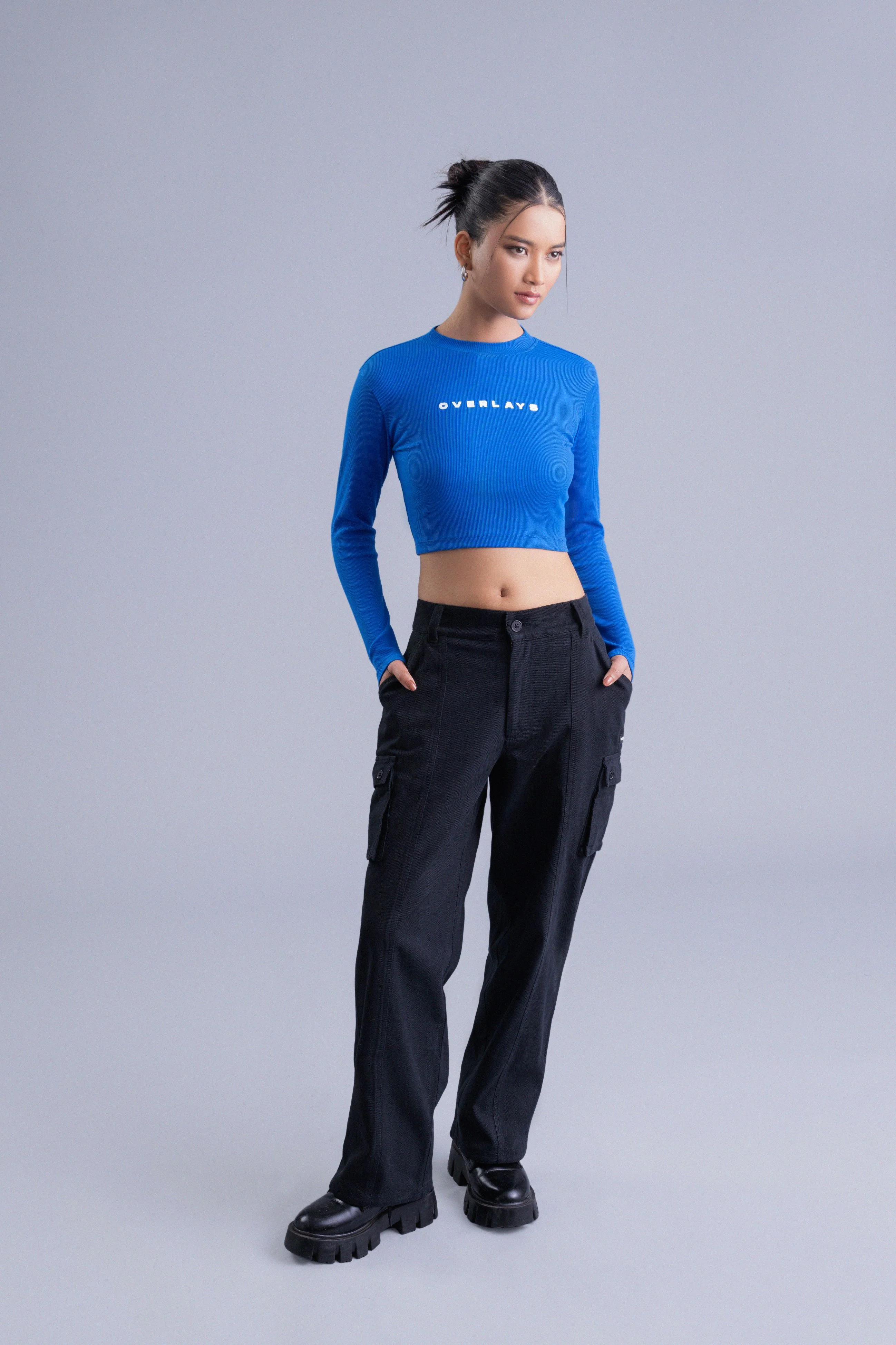 Ultramarine Ribbed Full Sleeves Crop Top - Image 5